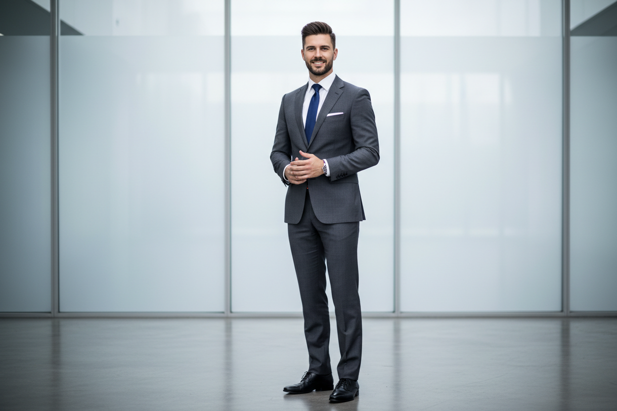 add a male wearig a suite standing 