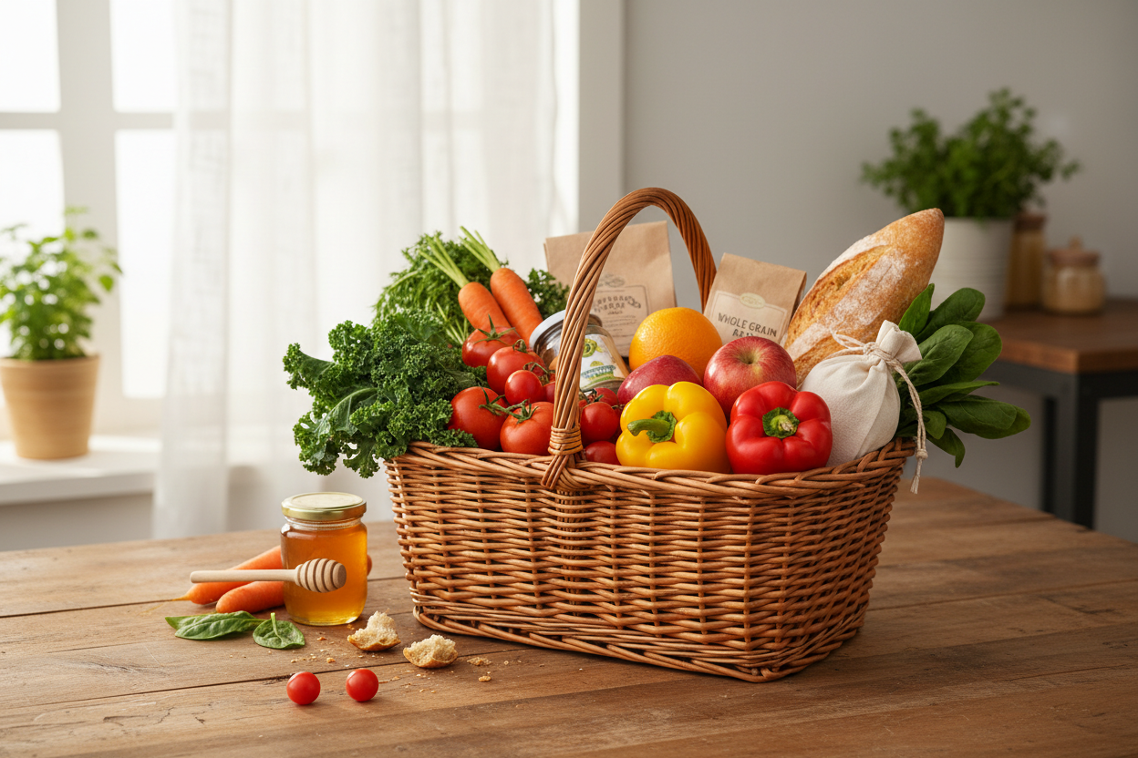 create a grocery basket on the table 